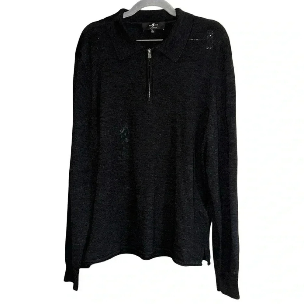 7 for all mankind 1/4 Zip Pullover 100% Merino Wool Sweater Size Large